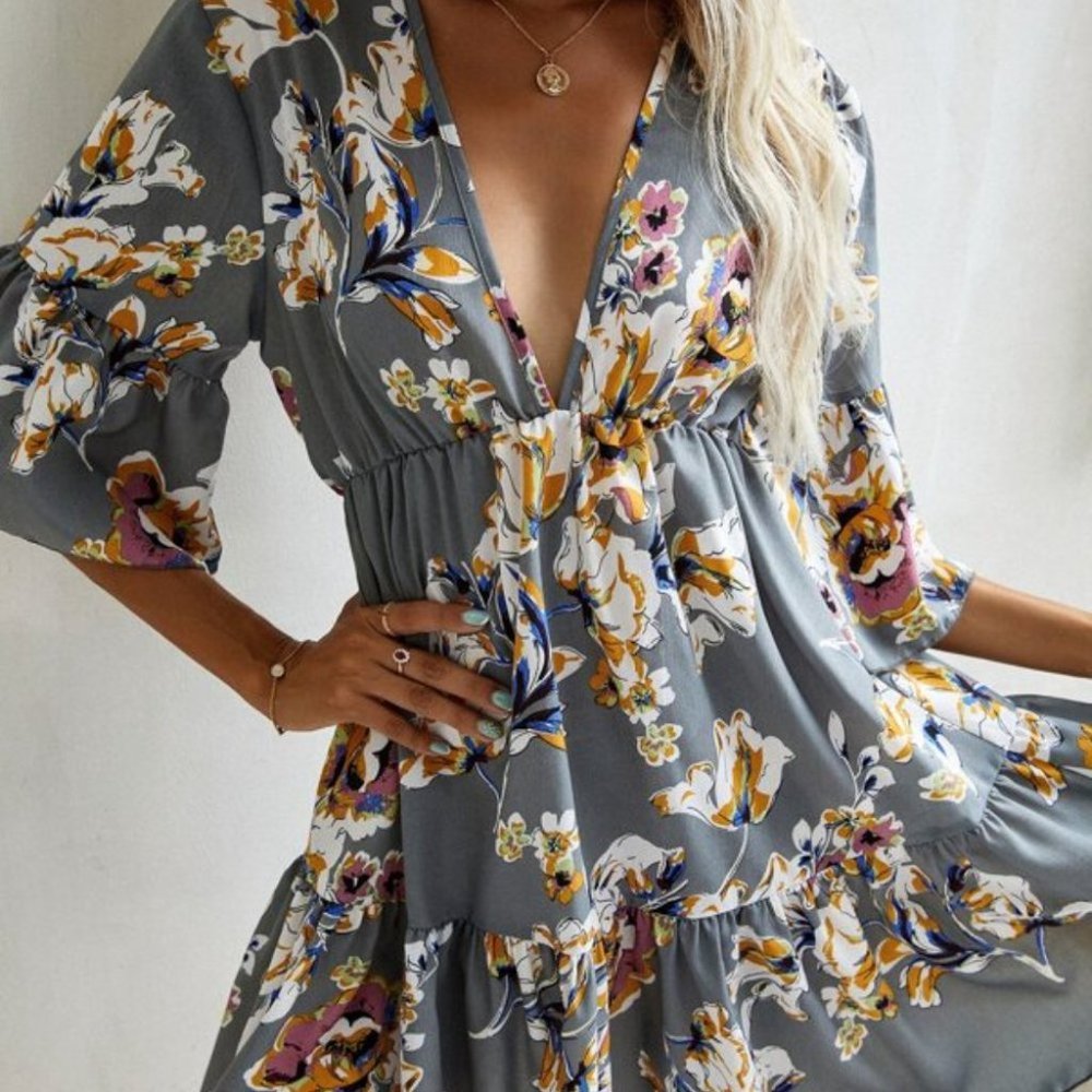 Floral print ruffle hem dress - Picture 5 of 8